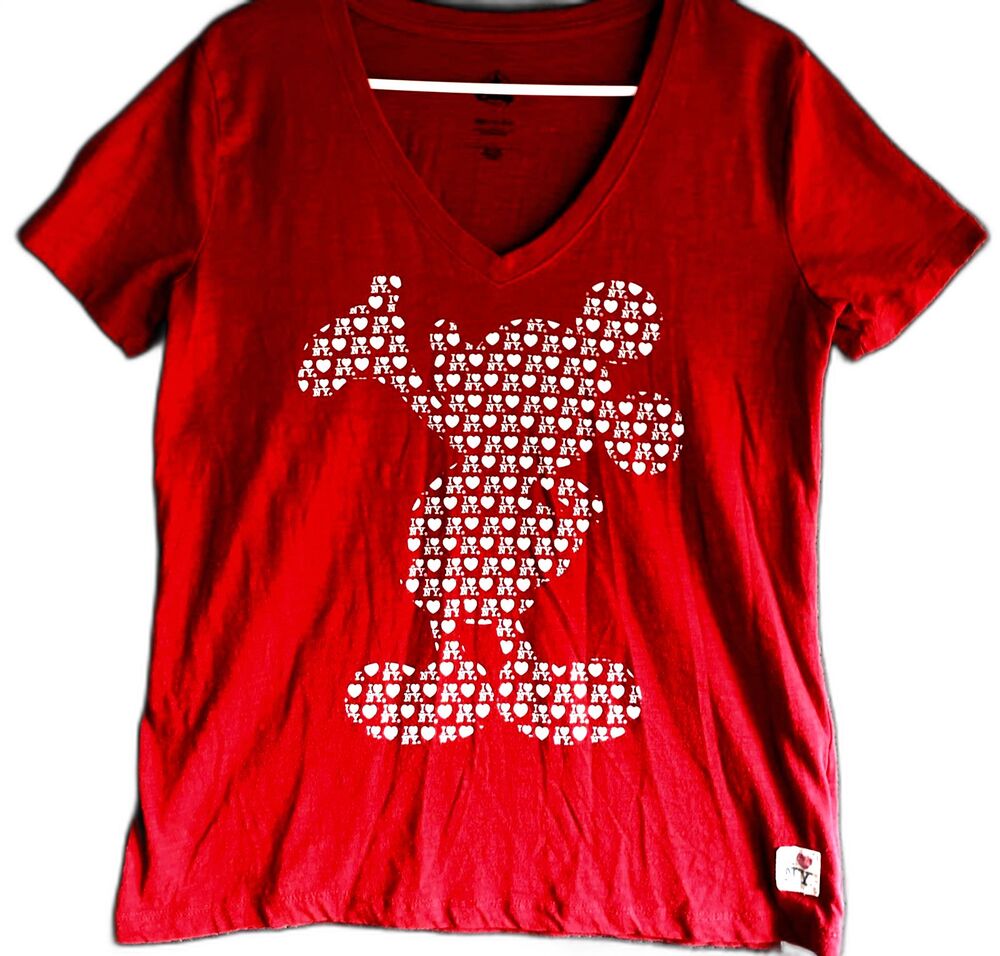 Disney Women's Top Red Mickey Mouse I Love New York T-Shirt Size Small